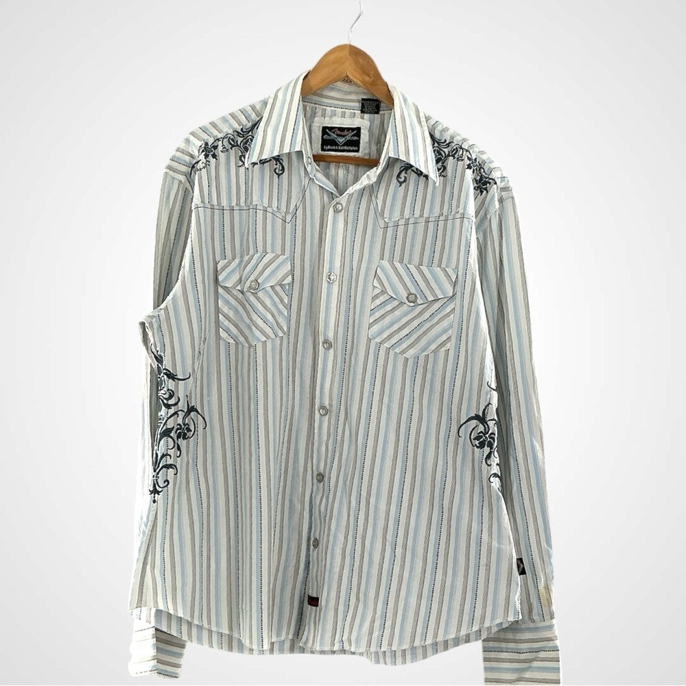 Fender Blue and White Striped Men's Shirt
